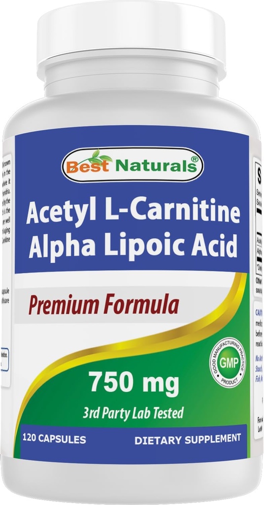 Bedste Naturals Acetyl L- Carnitin og Alpha Lipoic Acid 750 mg 120 Kapsler