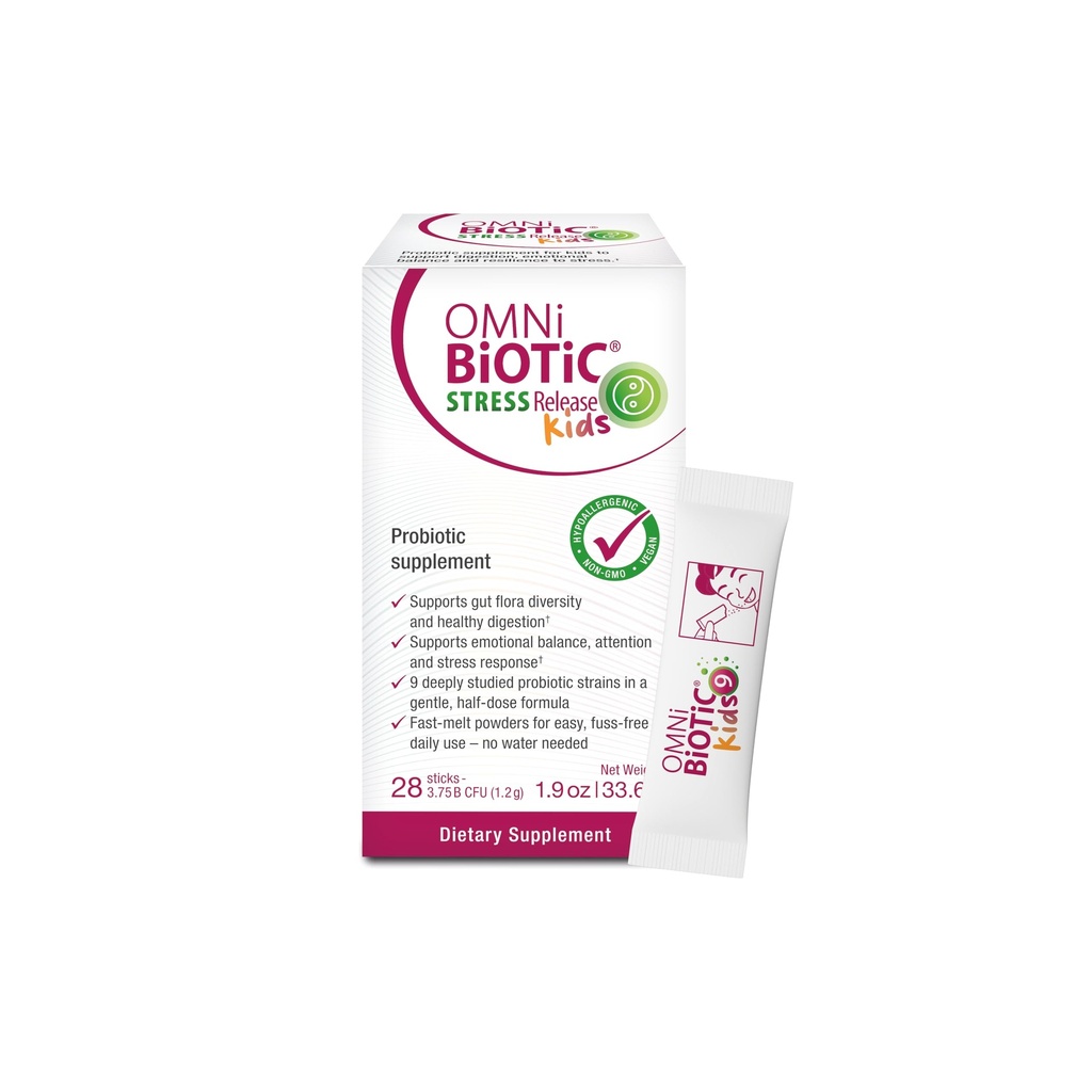 Omni-Biotic Stress Release Kids Probiotic – Science Backed Kids Probiotic Supplement for Digestion, Emotional Balance & Stress Resilience – Fast-Melt Powder (28 Daily Packets)