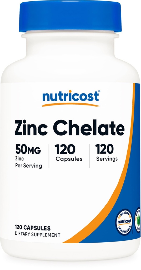 Nutricost Zinkchelat 50mg, 120 vegetariske kapsler - Gluten fri og ikke-GMO