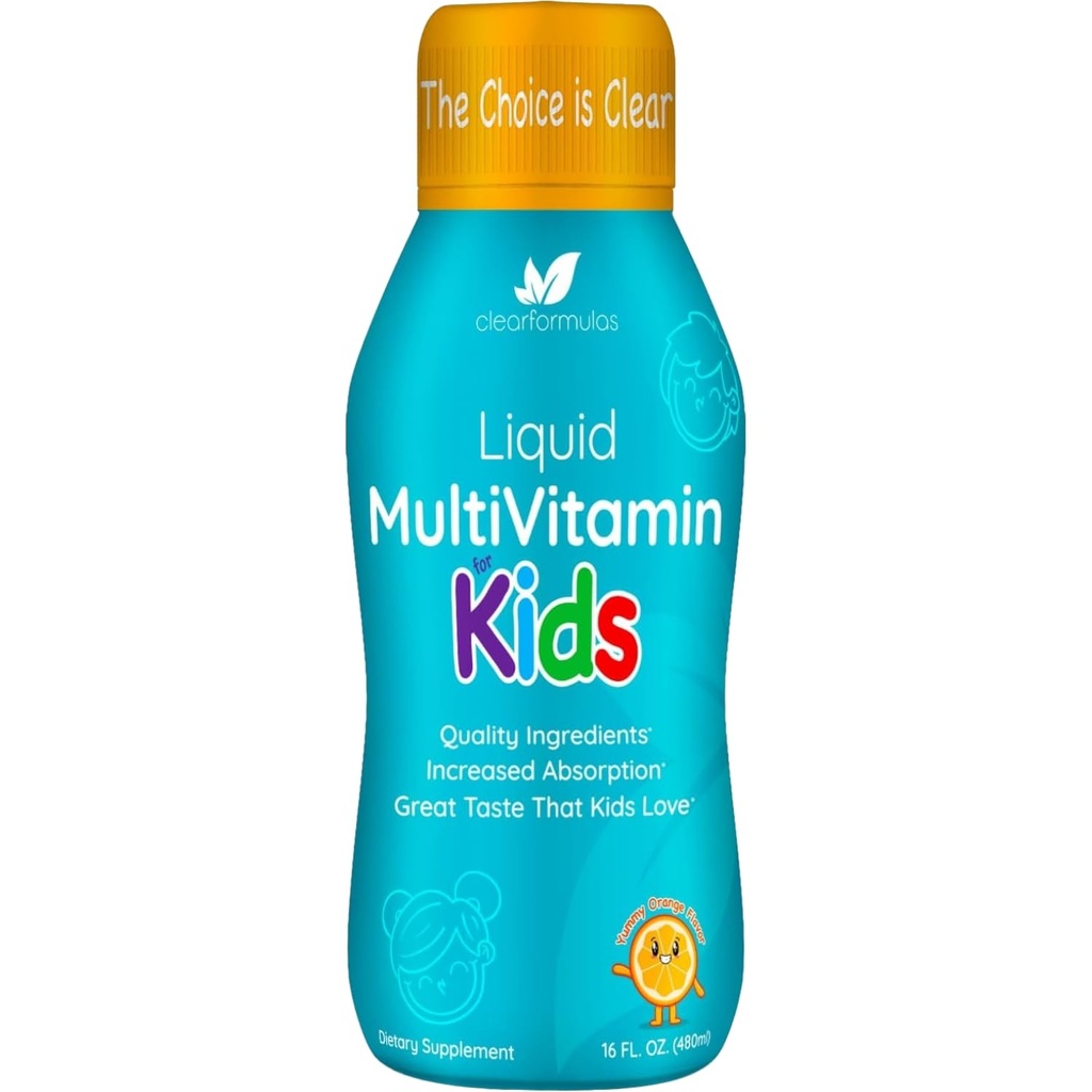 Sugar Free Liquid Multivitamin til børn - High Absorption Kids Liquid Multivitamin med vitaminer A C D E & B Complex Plus Quercetin immunsupport Complex - 3. part testet - Orange Flavor (1 måned)