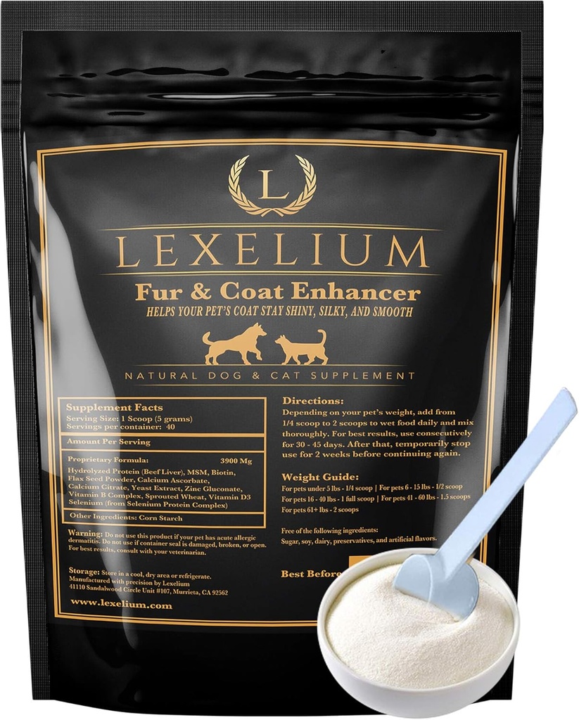 Dermatitis Hud og Coat supplement til hunde og katte - fremmer sund hud og fur til hunde og katte - Hjælper w / Itch, tør hud + andre symptomer - naturlige vet- godkendt pulver formel - 200G