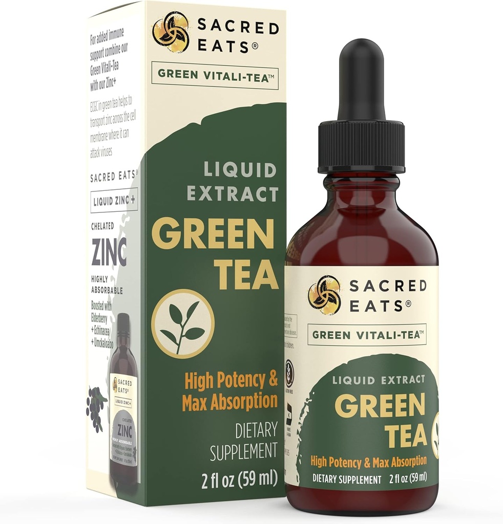 Green Tea Liquid Extract Drops - Immunstøtte (Antioxidanter & Polyphenoler) tillæg. Fremmer Gentle Energy. Økologiske ingredienser, Non- GMO, Alkohol & Gluten Free (Non-Flavored)