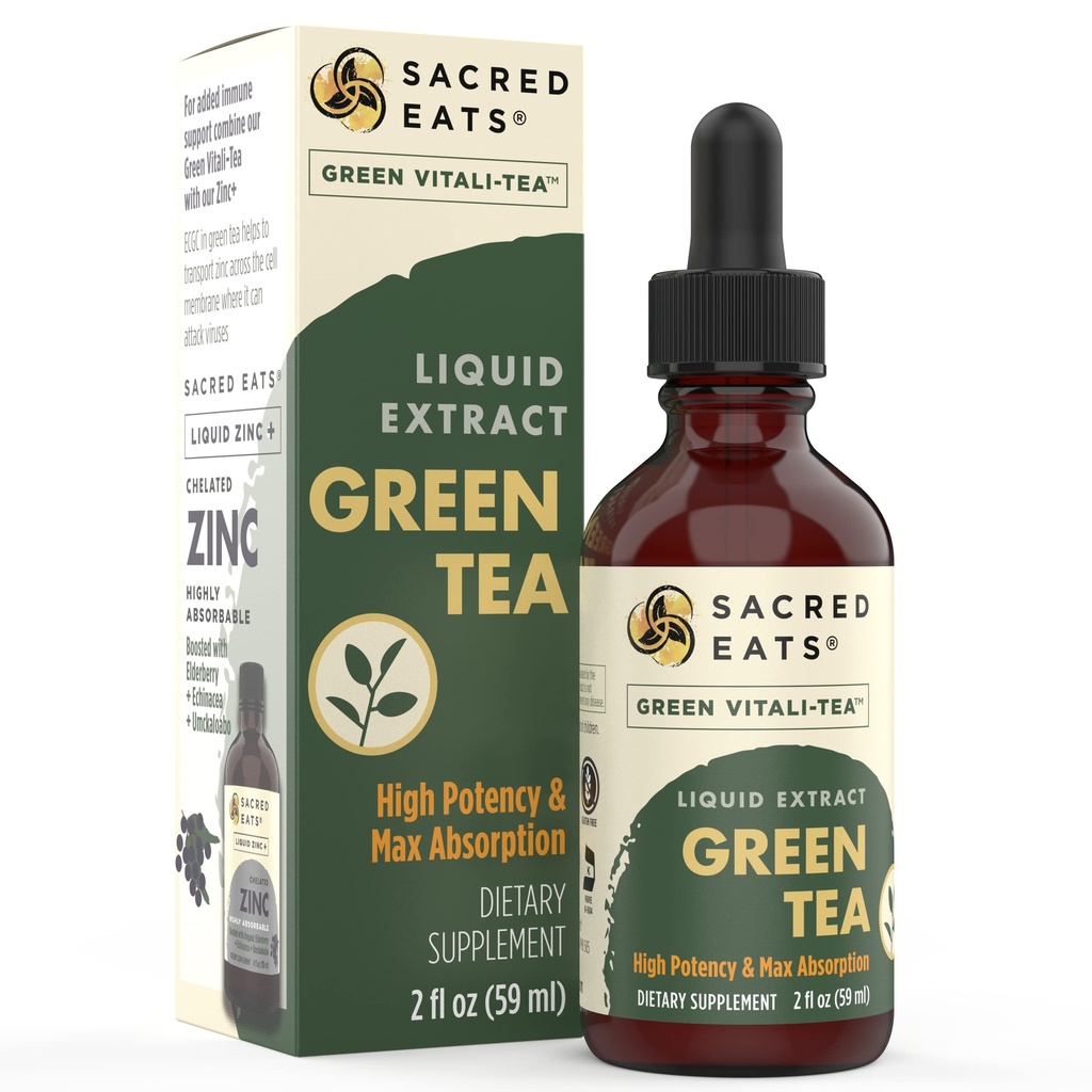 Green Tea Liquid Extract Drops - Immunstøtte (Antioxidanter & Polyphenoler) tillæg. Fremmer Gentle Energy. Økologiske ingredienser, Non- GMO, Alkohol & Gluten Free (Non-Flavored)