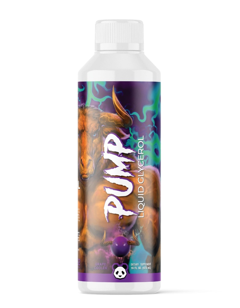 Underground Bio Labs: Panda Supps Pump- Liquid Glycerol 20G Gylcerol for Maximum Pumps, Power, and Stamina (Stimulant Free) (16oz/32 Servings) (Grape Cooler)