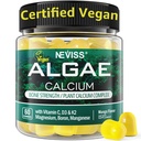 Calcium gummier for kvinder + Magneisum Vitamin D3 K2, C, Zink, Bor, Sustainable Algae (3. part testet) for ben Styrke, Nerve, Calcium Aboption, Sukker Free Calcium Supplement, Vegan, 60 Counts