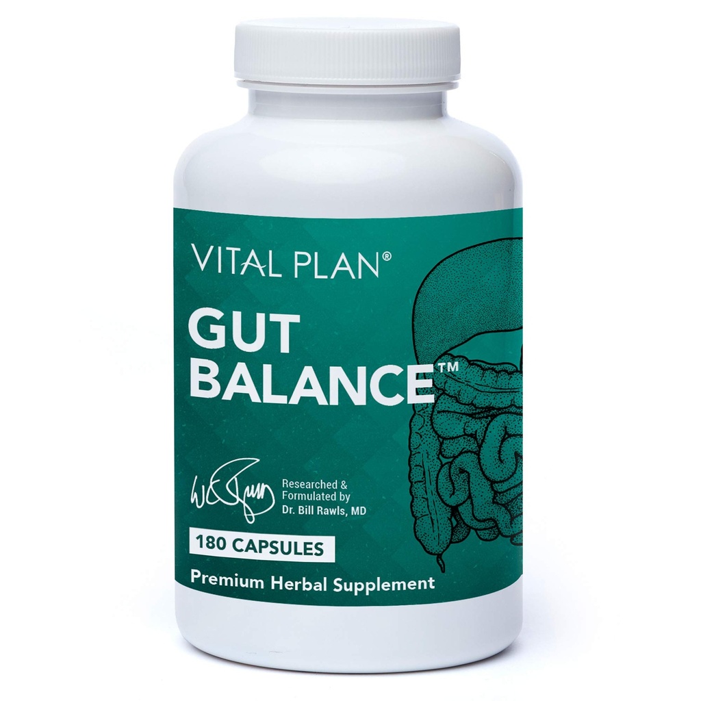 Vital Plan Gut Balance Supplement af Dr. Bill Rawls - Avanceret fordøjelsesstøtte Formel w / Clinical- Grade Slippery Elm Bark, Berberine & Dandelion Extract for kvinder & mænd (180 kapsler)