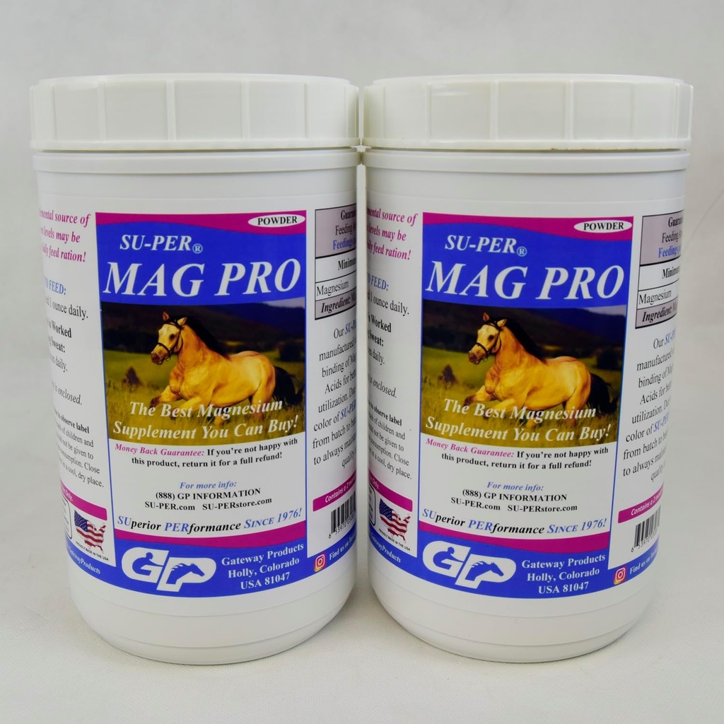 SU- PER Mag Pro Horse Calming Supplement - Support Normal Opførsel & Calming Effect - Magnesiumsupplement til heste - 4 Pund, (2 Pack)