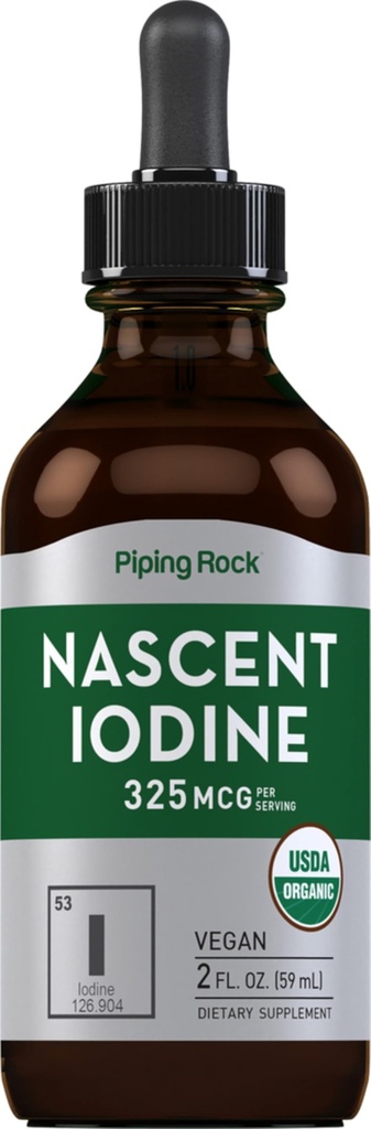 Piping Rock Nascent Jod Drops Organic Measures 124; 2 fl oz Measures 124; Liquid Vegan Supplement Measures 124; Non- GMO, Gluten Free