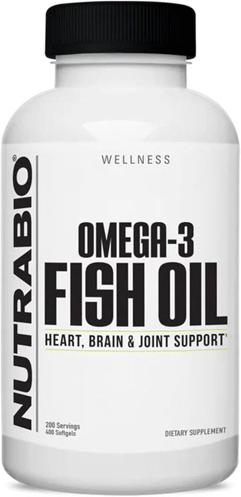 NutraBio Omega 3 Fish Oil Kosttilskud, 2.000 mg, 400 Softgels - EPA DHA Omega 3 Fedtsyretilskud til at hjælpe med at understøtte et sundt hjerte