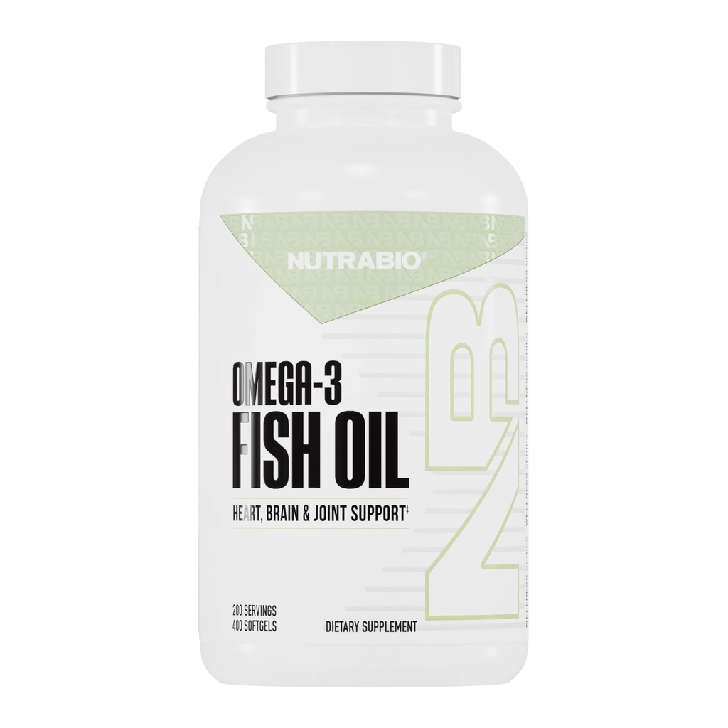 NutraBio Omega 3 Fish Oil Kosttilskud, 2.000 mg, 400 Softgels - EPA DHA Omega 3 Fedtsyretilskud til at hjælpe med at understøtte et sundt hjerte
