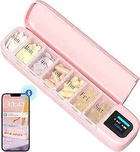 Daviky Automatic Pill Dispenser, Smart Pill Organizer with Alarm, Pill Box 7 Day with APP, Weekly Travel Pill Case, Portable Pill Reminder for Medicines, Supplements and Vitamins (Pink)