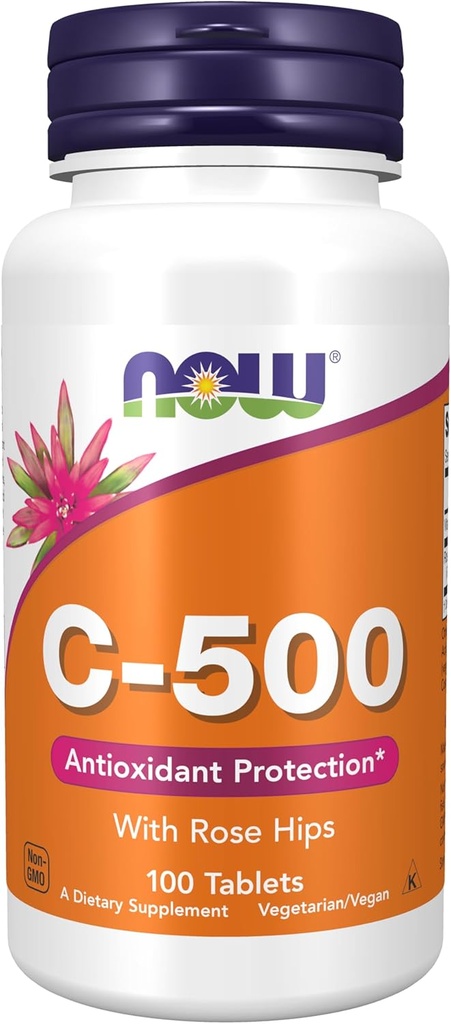 NOW Foods Supplements, Vitamin C-500 with Rose Hips, Antioxidant Protection*, 100 Tablets