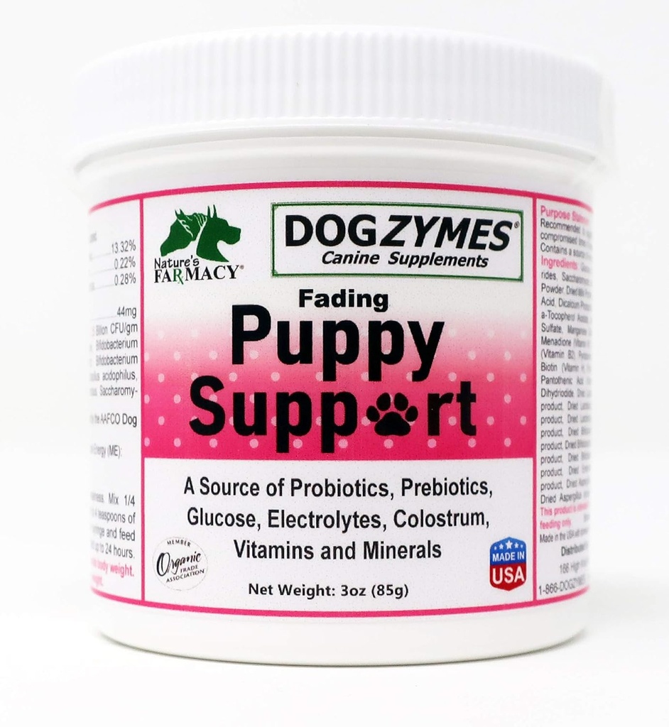 Dogzymes Fading Puppy Support Probiotika Prebiotika Enzymer Glucose Electrolytes Vitamin Minerals Mix 1 til 16 med vand (3 Ounce)