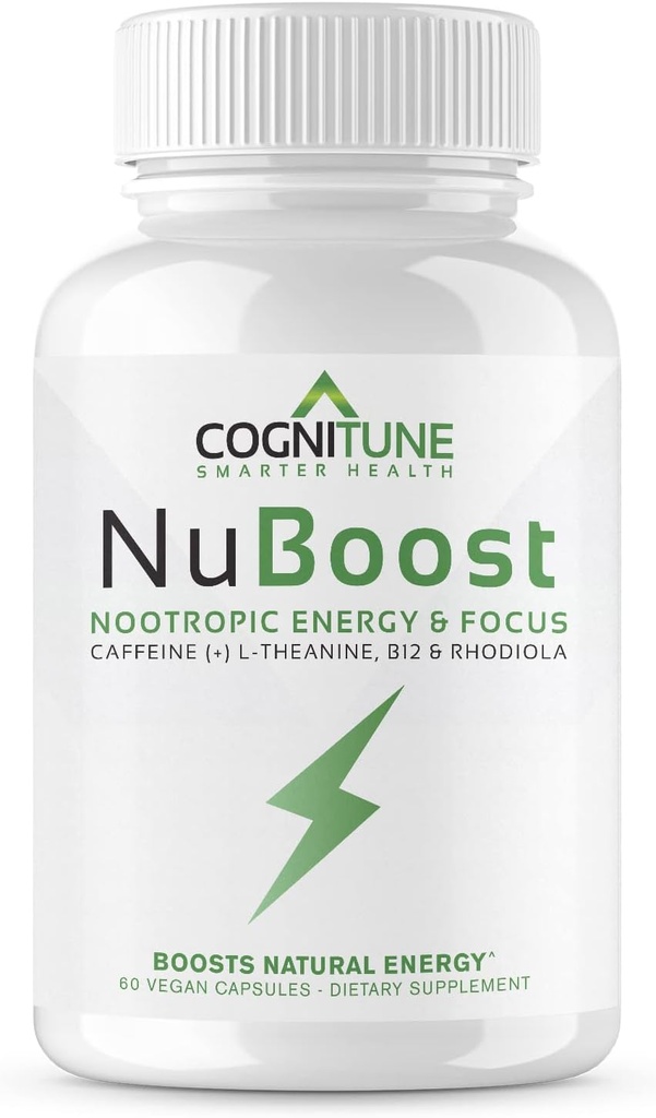 Koffein piller 100 mg med L- Theanine & B12 - Natural Energy + Focus Supplement - Ren energi piller for mænd og kvinder - Koffein L Theanine Nootrop - 60 Veganske kapsler