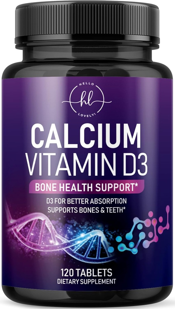 Calciumsupplement 1200 mg - med D3- vitamin til bedste absorption - understøtter immunforsvar, knogler og tænder - naturligt calciumkarbonat + 1600 IE D3 - flaske i USA til kvinder og mænd - 120 tabletter