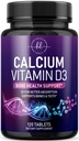 Calciumsupplement 1200 mg - med D3- vitamin til bedste absorption - understøtter immunforsvar, knogler og tænder - naturligt calciumkarbonat + 1600 IE D3 - flaske i USA til kvinder og mænd - 120 tabletter