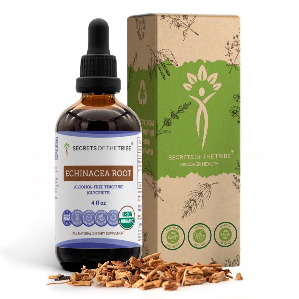 Echinacea Root USDA Organic Tincture Yep 124; Alkohol- Free Extract, High- Potency Herbal Drops, Immunsystemet Health Yep 124; Lavet af 100% Certificeret Organic Echinacea Root (Echinacea Purpurea) 4 oz