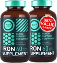 Vegansk jerntilskud til kvinder med folinsyre - 35 mg blod builder ferrosulfat, folsyre 400 mcg - jernpiller til kvinder med anæmi & graviditet Support - 120 Gluten- Free Tablets - 2Pack
