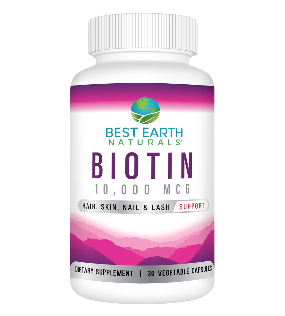 Bedste Earth Naturals Biotin 10,000mcg - Ekstra styrke Biotin Vitamin supplement til støtte hårvækst, stærke negle, lange øjenvipper og sund hud
