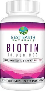 Bedste Earth Naturals Biotin 10,000mcg - Ekstra styrke Biotin Vitamin supplement til støtte hårvækst, stærke negle, lange øjenvipper og sund hud