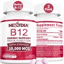 B12 Vitaminer 10.000 mcg, Metyleret vitamin B12 Sublingual - Energy Boost, Focus, Metabolisme & Brain Health Support, Immunsystemet Support, Hurtig opløsning, Natural Strawberry Flavor, 180 Servere