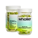 wholier Plant Based Multivitamin Vegan Omega-3 DHA EPA, D-vitamin, B12, Zink, Vitamin K2, Jern, Jod, Selen. 60 Count (30-Day Supply) glasflaske