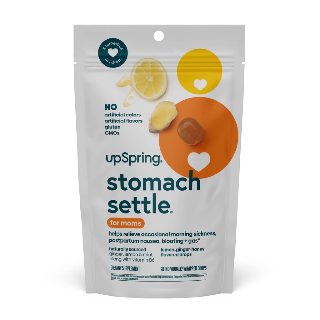 UpSpring Maveplads til mødre Drops til lejlighedsvis morgen sygdom med ingefær, Lemon, Spearmint, og B6. Individuelt indpakkede Drops, 28 Ct (Packaging May Vary)