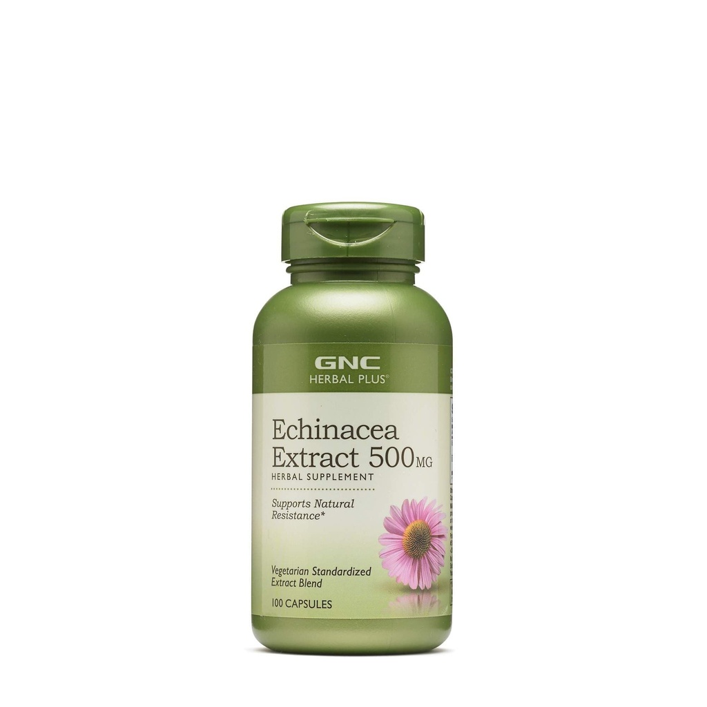 GNC Herbal Plus Echinacea Extract 500mg tillæg, Vegetarisk, Understøtter naturmodstand, 100 Servere