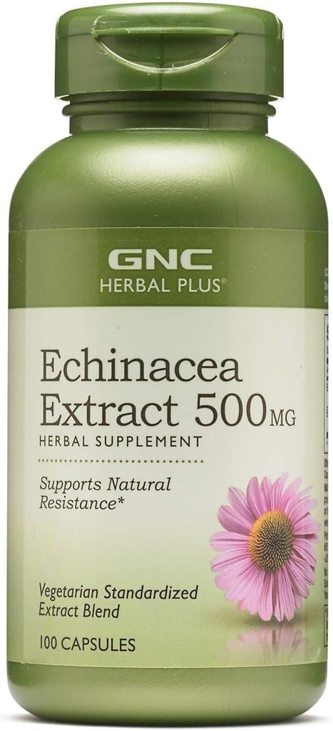 GNC Herbal Plus Echinacea Extract 500mg tillæg, Vegetarisk, Understøtter naturmodstand, 100 Servere