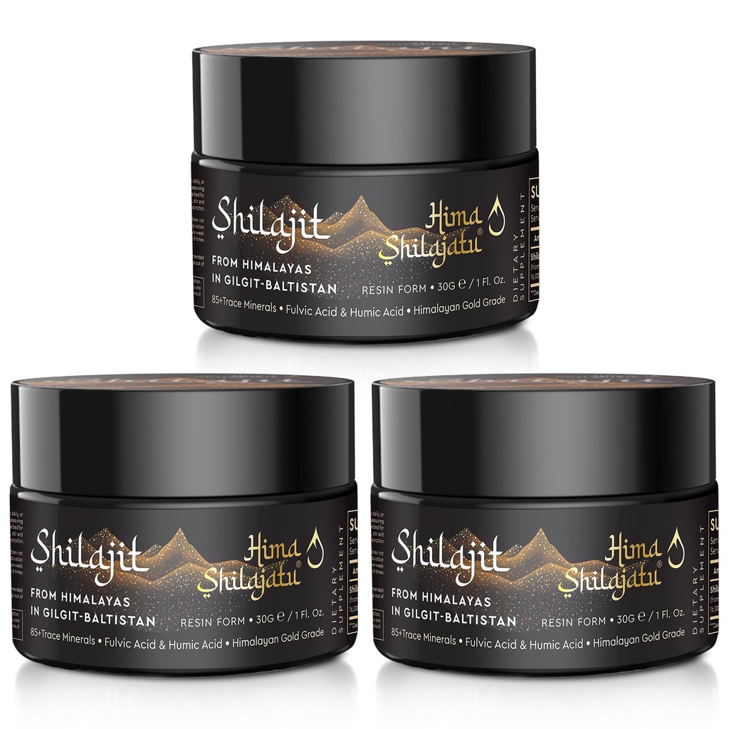 Shilajit Pure Himalayan Organic Shilajit Resin - Gold Grade 100% Renhed Shilajit med Fulvic Acid & 85 + Trace Minerals Complex for Energy & Immune Support, Pack of 3 (6 Måneders Tilgang)