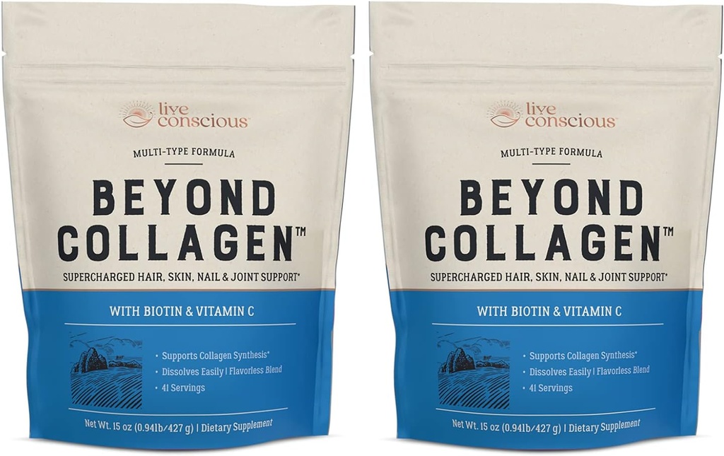 Live Bevidsthed Beyond Collagen Multi Collagen Powder - Type I, II, III, V & X; Keto Friendly, Hydrolyzed Blend med Biotin & Vitamin C (2 - Pack)