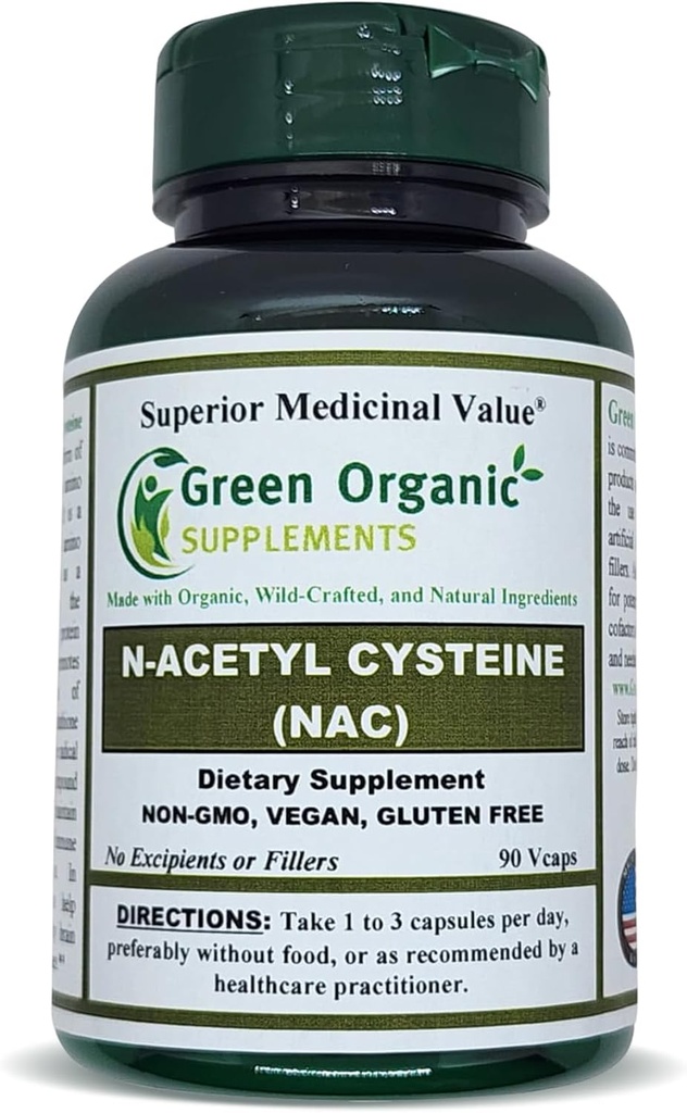 Green Organic Supplements' N-Acetyl Cysteine (NAC), 90 VCaps, High Absorbable, Non-GMO, Gluten-Free | Balance Immune System and Supports Health (Pack of 1)