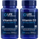 Life Extension Vitamin D3 25 mcg (1000 IE), Immunsystemet Support, Knoglesundhed, Whole- Body Health, Værdi, Gluten- Free, Non- GMO - Two Pack - 2 x 250 Softgels