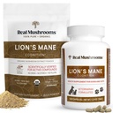 Ægte svampe Lions Mane for mennesker (60 Servere) og Kæledyr (120ct) - Pulver & Kapsler Bundle for Cognition & Immunity - Vegan, Non- GMO, Gluten- Free, Grain- Free Mushroom Extract Kosttilskud