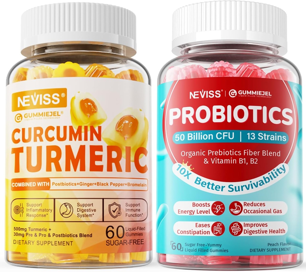 Sukkerfri gurkemeje fyldte gummier + sukkerfri probiotika gummier