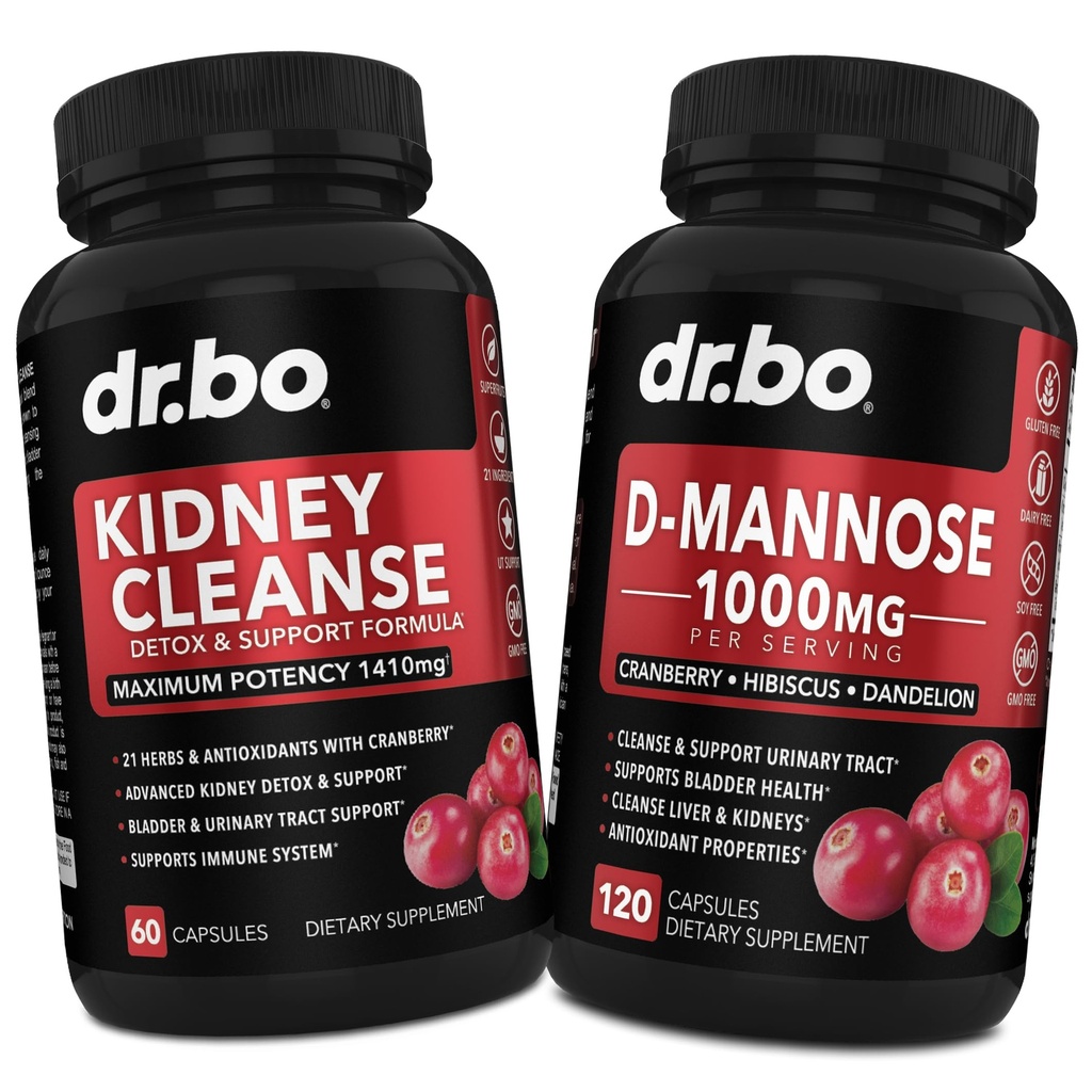 Nyre Rengøring & D Mannose Kosttilskud - Nyre Detox Support, D- Mannose 500mg 1000mg Kapsler - DMannose & Natural Cranberry til Support Nyrer, Bstige & Urinære Tract Health Kosttilskud