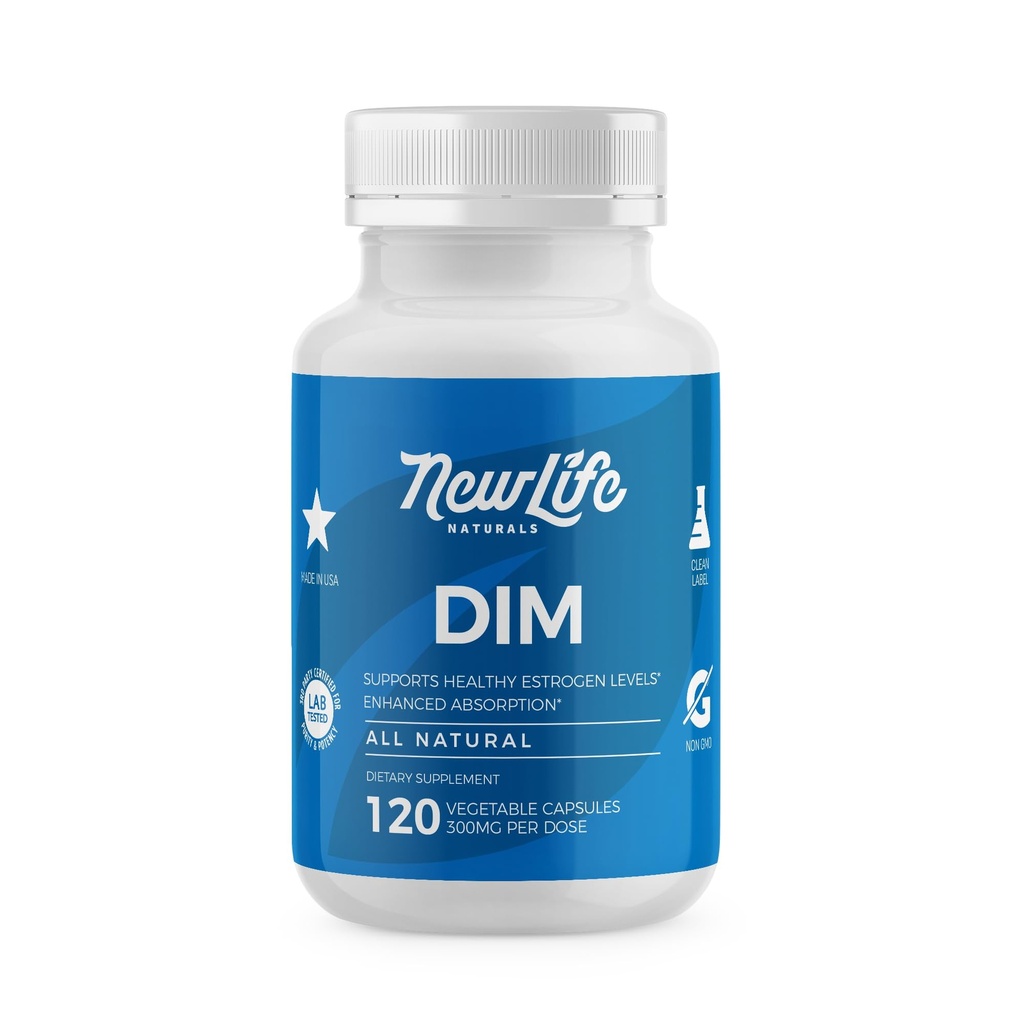 NewLife Naturals DIM Supplement 300mg, Kvinder & Mænd - Hormonal Acne Pills, Menopause Relief - 124; Sund Østrogen Level - 124; Hormonal balance - 120Day Supply
