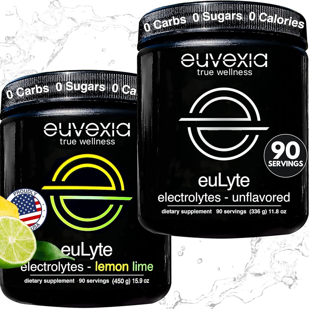 Euvexia Dr. Ekberg euLyte Electrolytes Bundle Note 124; Unflavored + Lemon Lime Variety Pack Note 124; Sugar Free Electrolyte Powder med 80 + Minerals