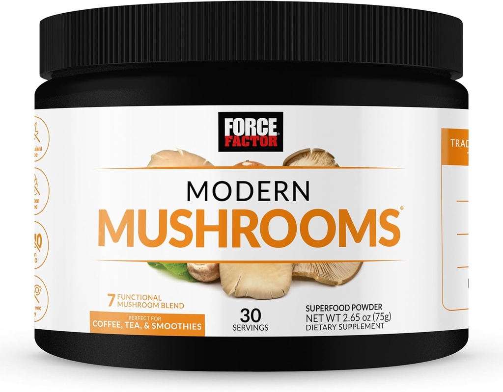 Kraftfaktor Moderne svampe Pulver, Mushroom supplement til støtte energi, Fokus, Immunitet, & fordøjelse med Cordyceps, Tyrkiet Hale, Chaga, Reishi, Lions Mane, Shiitake, Unflavored, 30 Serveringer