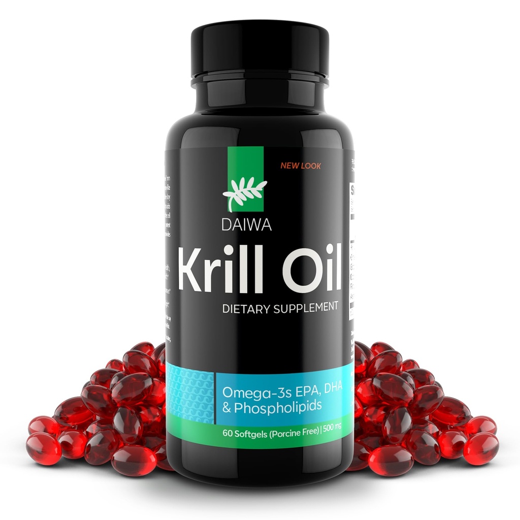 Daiwa Krill Oil 1000mg Softgels - EPA DHA Omega 3 Antarktiske krill Oil supplement med Astaxanthin - Natural Solution for Joint, Brain Support and Heart Health - 60 / ct