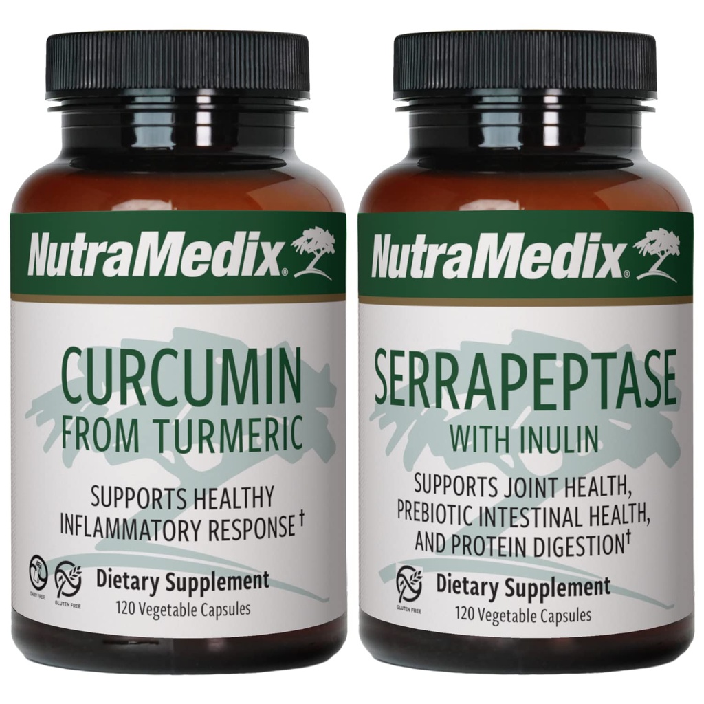 Nutramedicinske fælles støtte bundle - omfatter Curcumin fra gurkemeje og serrapeptase Enzyme Support Kapsler til fælles støtte og sund inflation Response Support - 2 - Piece Supplement sæt