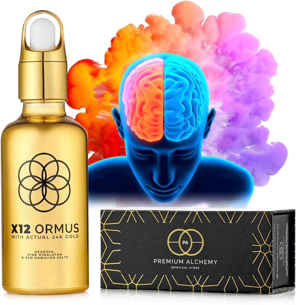 Ormus Monoatomic Gold Koncentrat X12 - Flydende guld Lavet af rigtige alkymister - 24k Food- Grade, Døde Hav & Himalayan salt - Understøtter Pineal Gland, Lucid Drømme, Meditation