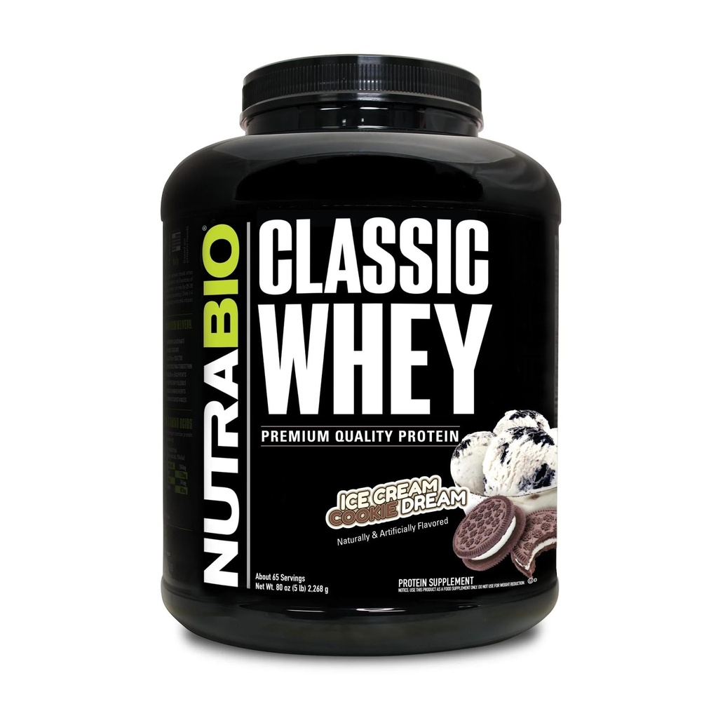 Nutrabio Classic Whey Protein Powder- Full- Spectrum Aminosyreprofil - Ingen Fyldere, Kunstige Farver, Konserveringsmidler - Lav glycemisk indeks - Ice Cream Cookie Dream, 5 Pounds