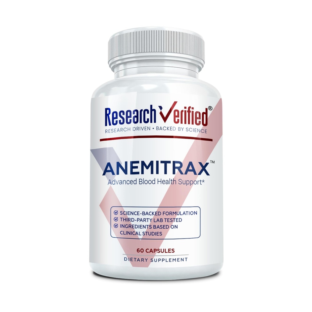Forskning Verificeret anæmi Support - Replenish Iron, Regulere Hæmoglobin, Forbedre energi - Jern, C-vitamin, A-vitamin, B12, Folate, BioPerine - 60 Kapsler - Vegan