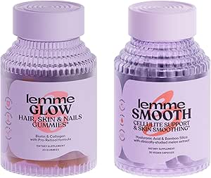 Lemme Glow Collagen hår gummies for stærk, tykt hår & reduceret afføring Glat anti cellulite kapsler til kvinder, Glat ben & lår, Reducer cellulite & cropey hud bundle
