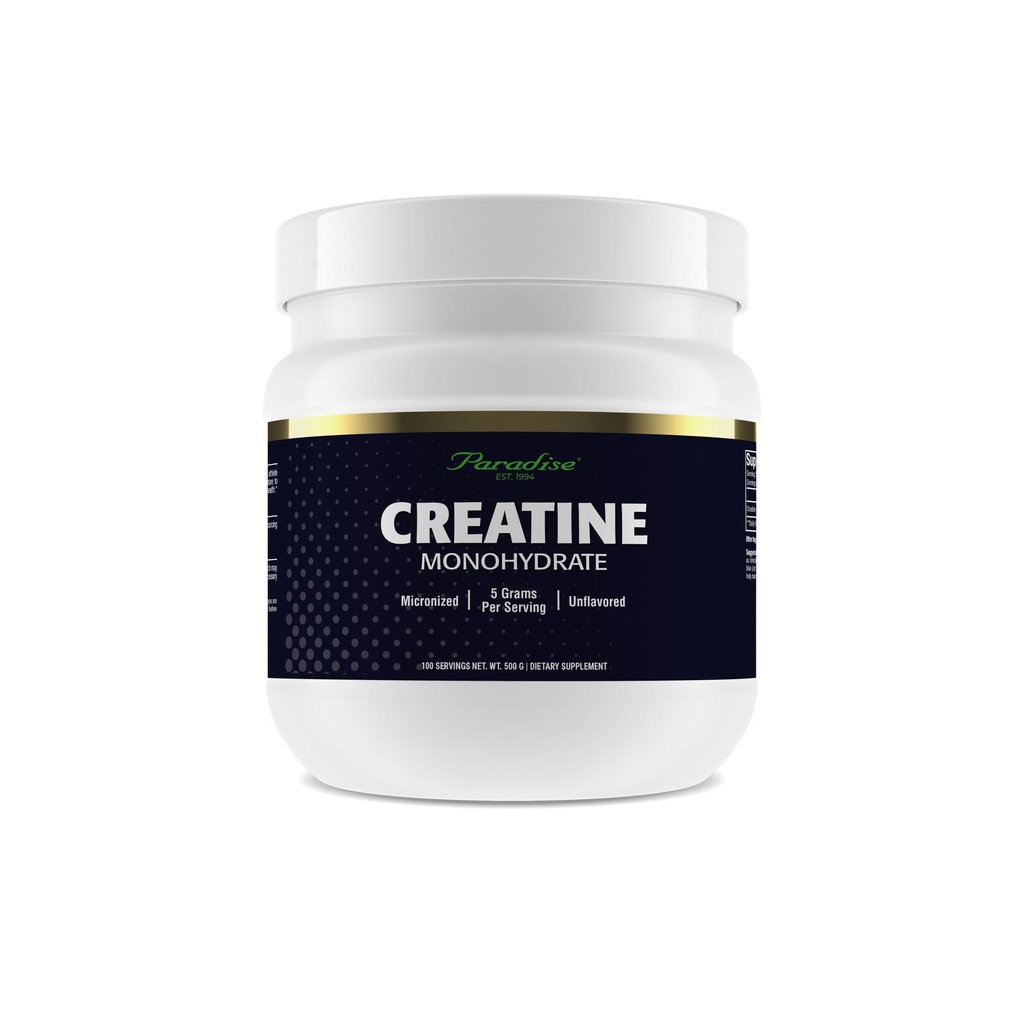 Paradise Creatinine Monohydrat Powder, Mikroniseret for forbedret absorption, Understøtter muskeltræning & atletisk ydeevne, 500g, 100 Servere