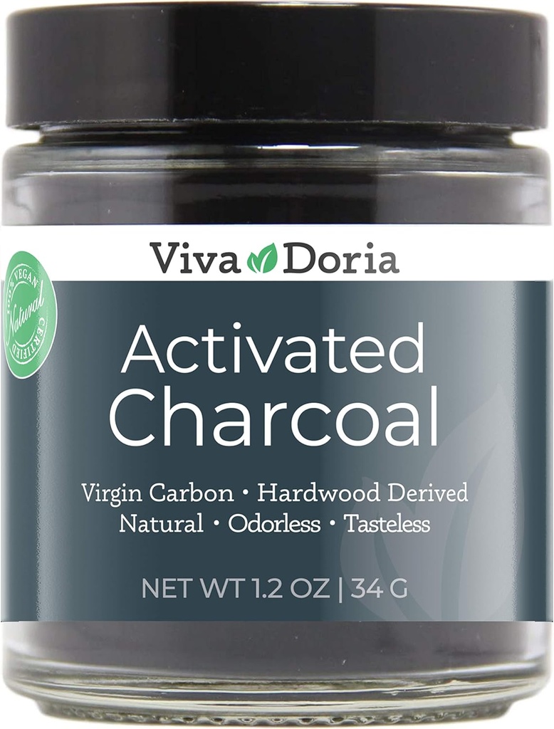 Viva Doria Aktiveret Charcoal Powder, Hardwood Derived, Food Grade, 1.2 Oz Glass Jar