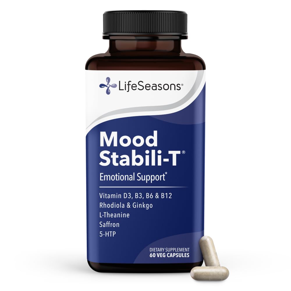 LifeSeasons - Mood Stabili- T - Positive Mood Booster - Forbedret Calmness and Happiness - Afslappet og afbalanceret sind - Indeholder Rhodiola, Ginkgo Biloba, og vitamin D3 - (60 kapsler)