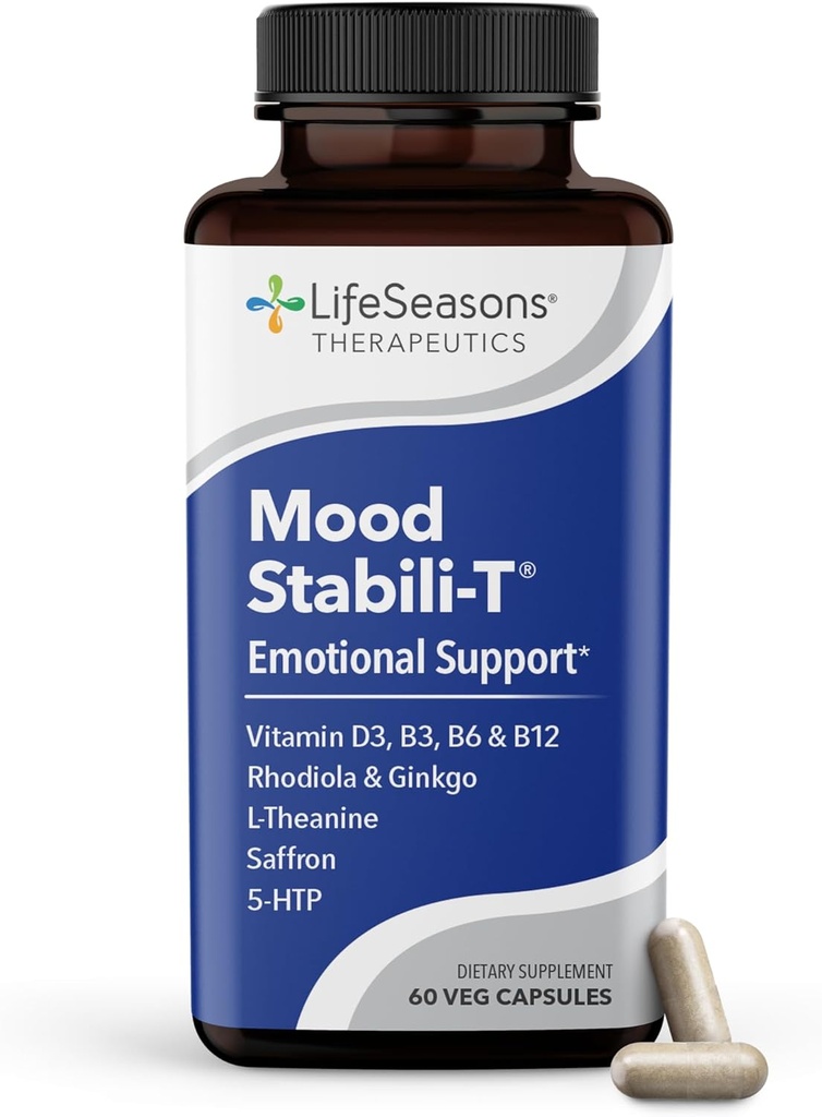 LifeSeasons - Mood Stabili-T - Positive Mood Booster - Enhanced Calmness and Happiness - Relaxed and Balanced Mind - Contains Rhodiola, Ginkgo Biloba, and Vitamin D3 - (60 Capsules)