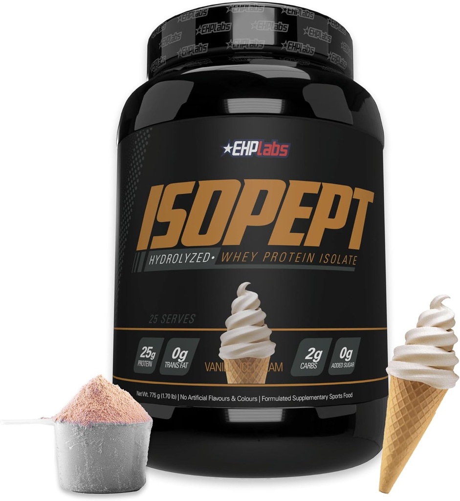 IsoPept Hydrolyzed Whey Protein Powder by EHPabs - 100% Whey Protein Isolate & Hydrolysat, 27g protein, non-GMO, gluten Free, Fast Absorbing, Easy Digesting, 27 Serves (Vanilla Ice- Cream)